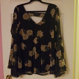 Torrid Floral Print Mesh Bell Sleeve Top